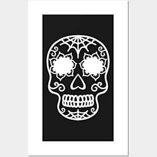 Halloween Sugar Skull Dia de los Muertos - Black and White Posters and Art